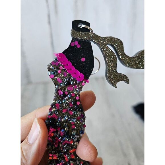 Fancy evening dress ornament pink beaded ruffle Xmas tree ornament - Picture 2 of 6